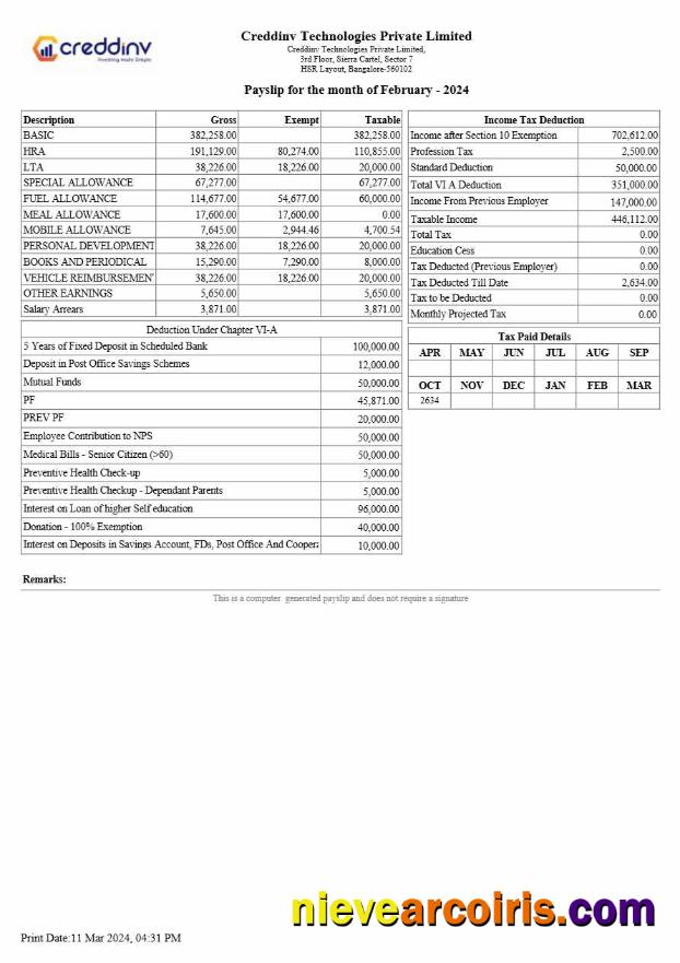 Creddinv Technologies payslip 2